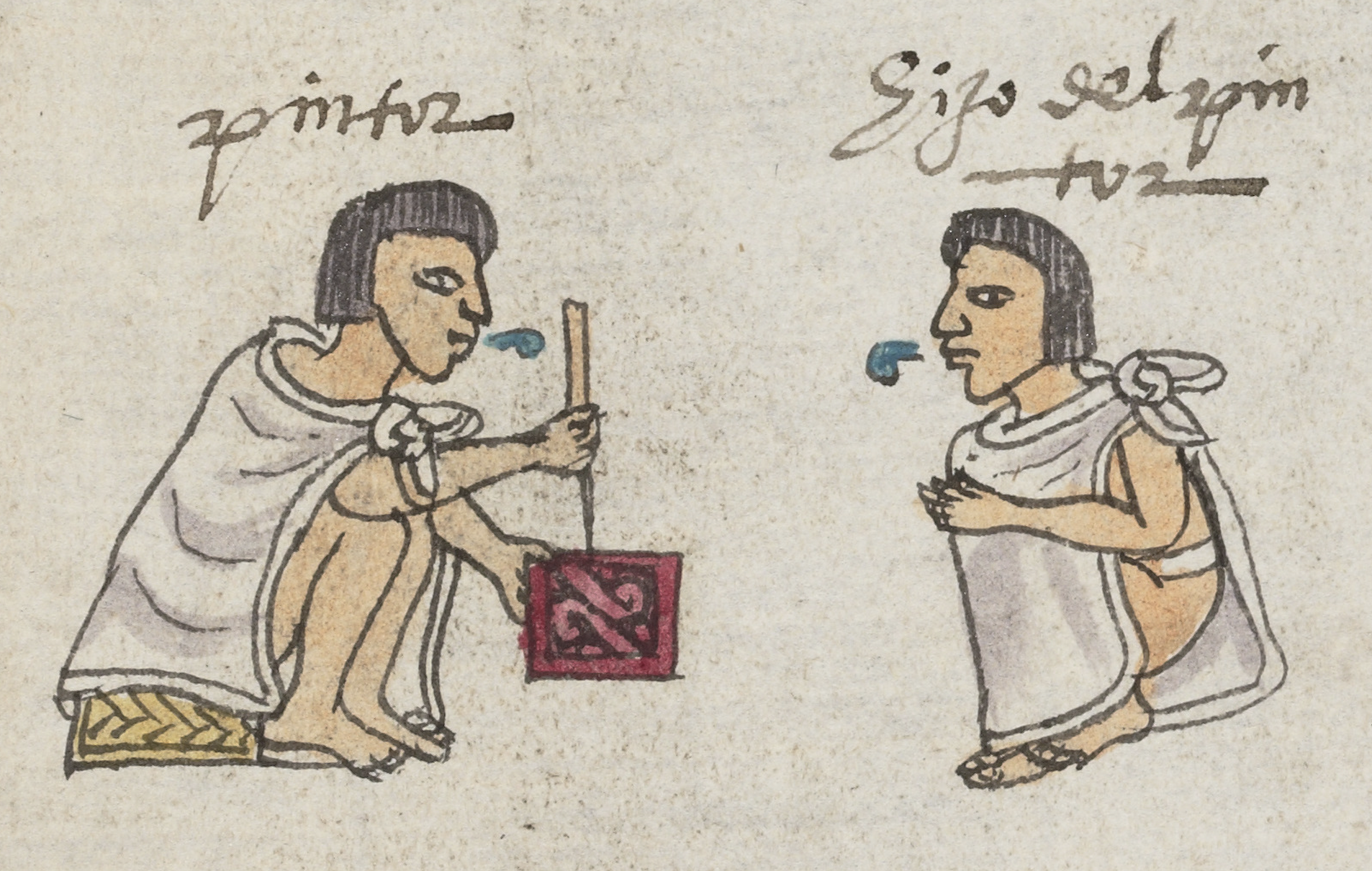 A Nahua painter-scribe teaches his son how to inscribe. 