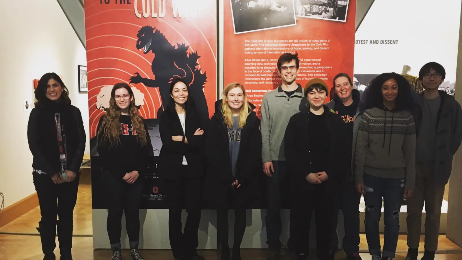 students at Creative Responses to the Cold War exhibit