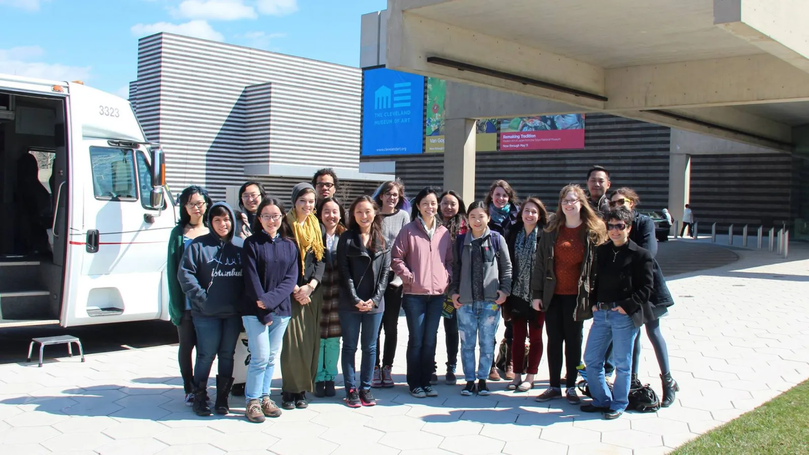 Namiko Kunimoto and her students in front of the cleveland museum of art 