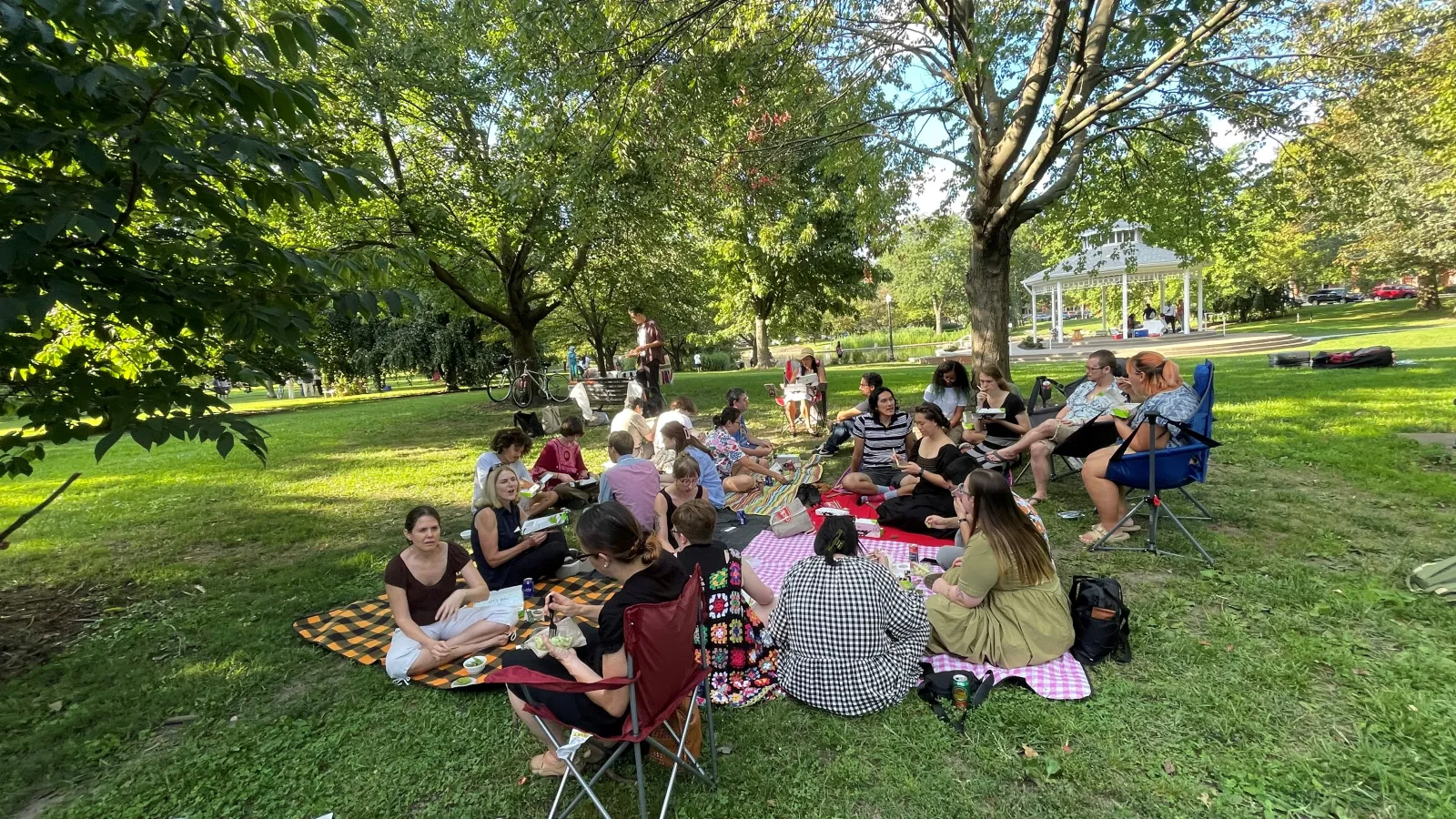 department members and staff having a picnic. 