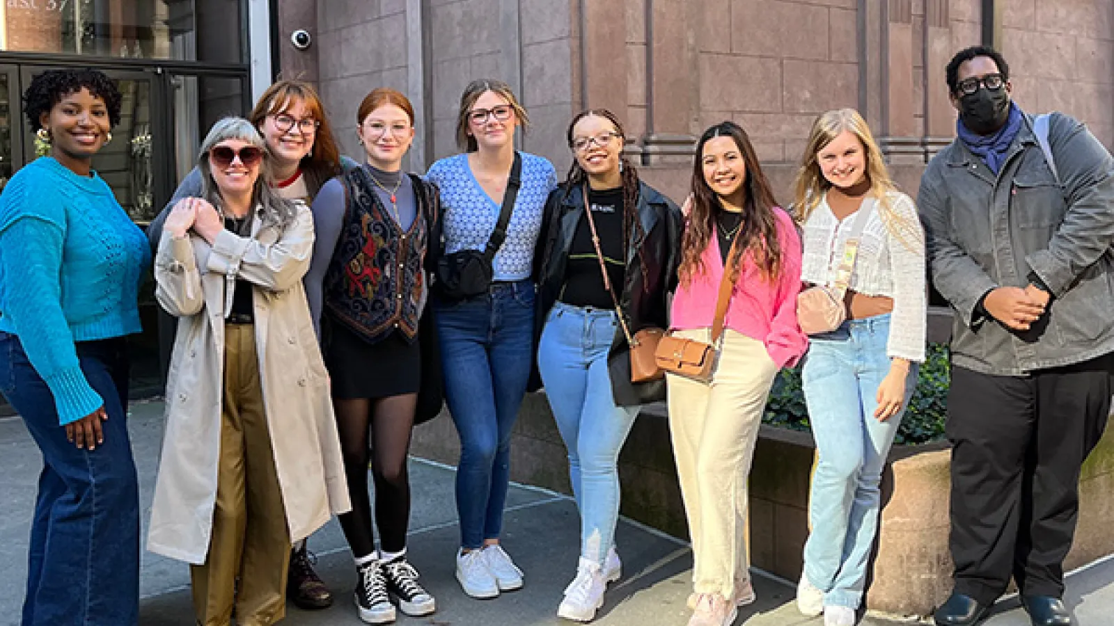 Students outside of the Morgan Library and Museum 