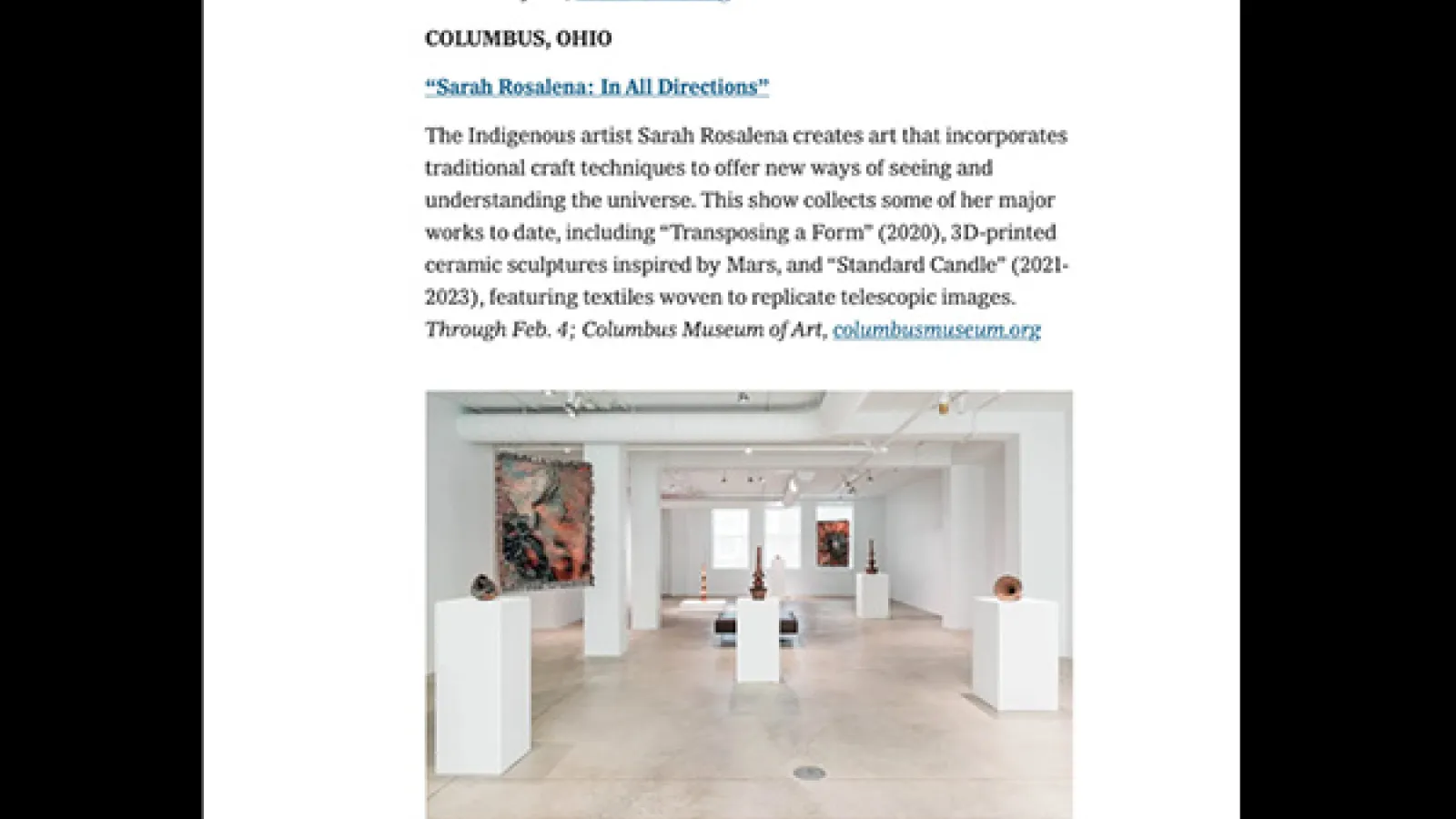 A screenshot of part of the New York Times article, in which the exhibition is featured