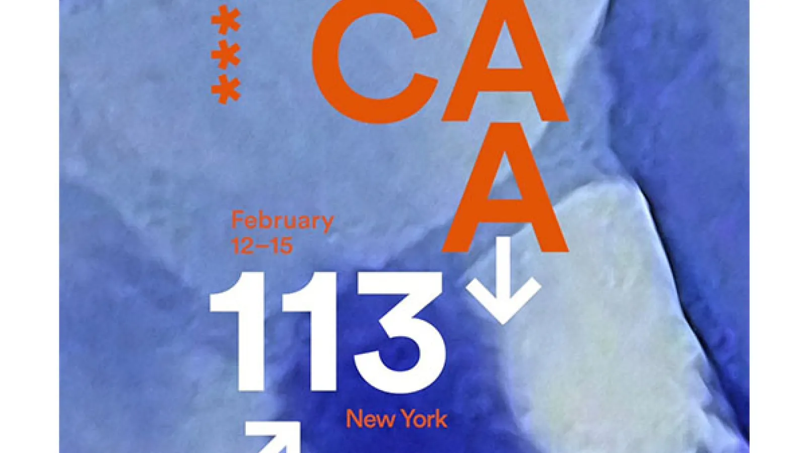 Orange text on a blue background that says CAA, February 12-15