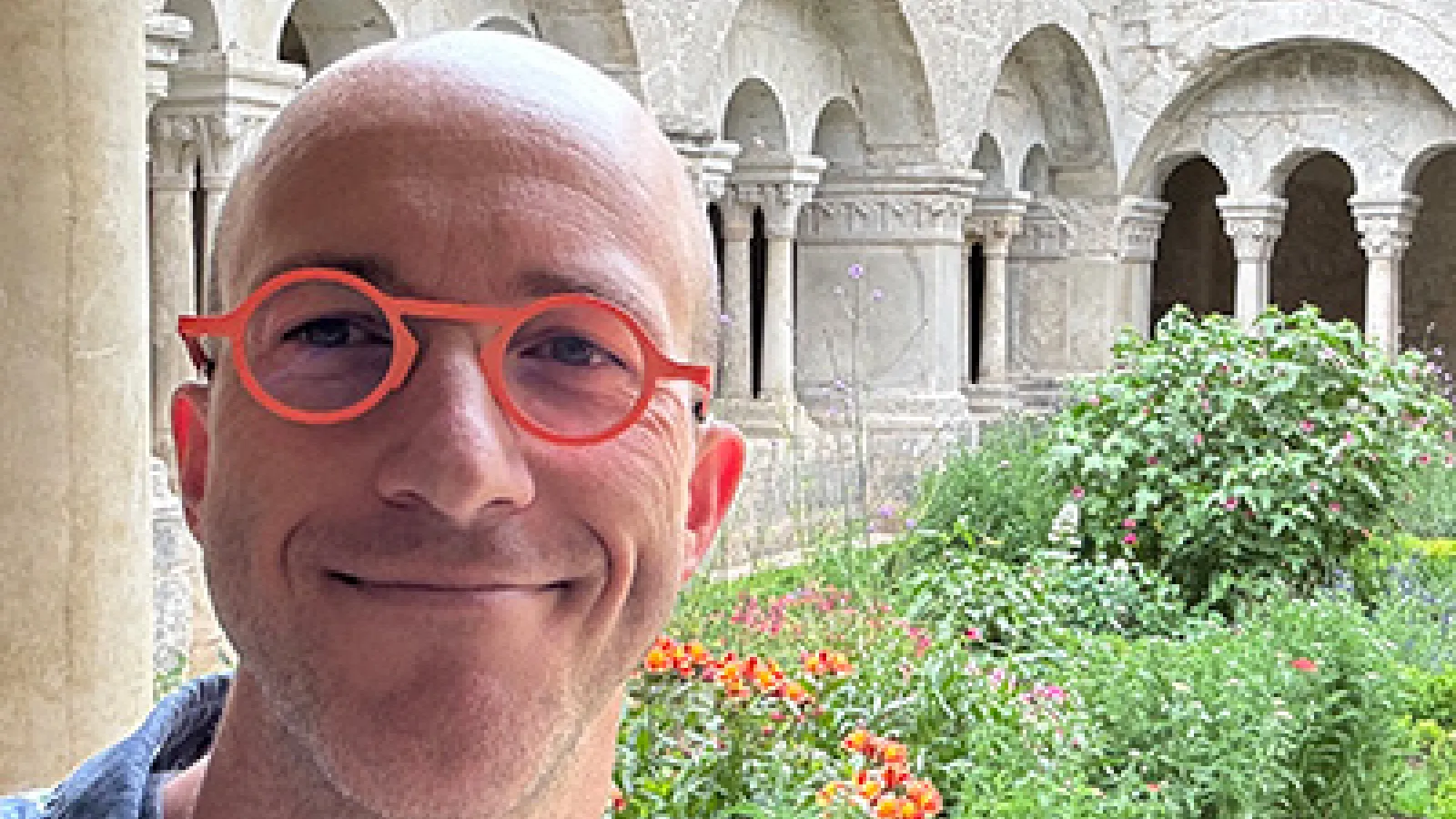 Karl on a research trip in June 2024 at Silvacane Abbey in France