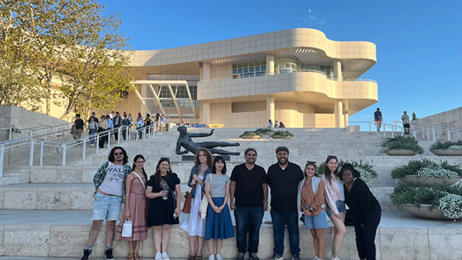 Prof. Rivas and graduate students outside the Getty Center in Los Angeles in October, 2024