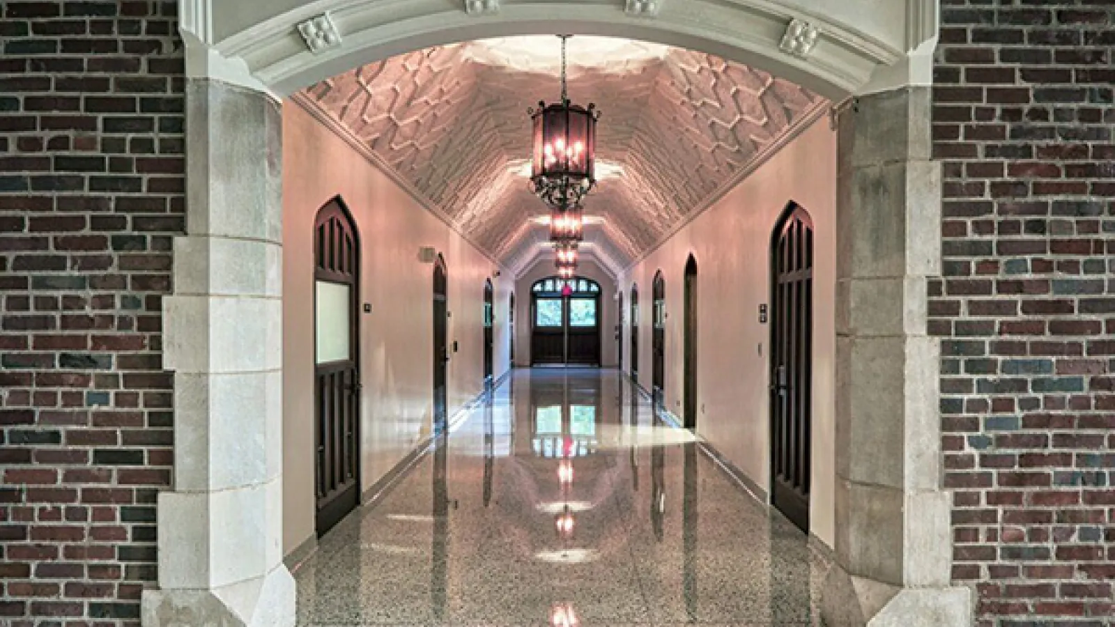 An interior corridor of Pomerene Hall