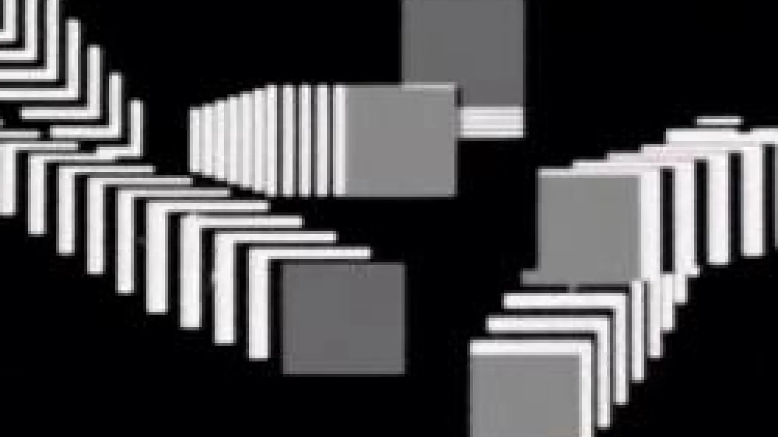 black and white artwork with squares in white and shades of gray on black background