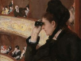 painting of woman holding opera binoculars