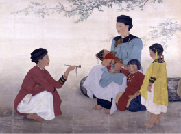 Chen Chin painting of five individuals