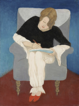 Gabrielle Münter, Lady in an Armchair, writing (Stenography: Swiss Woman in Pyjamas) 1929.