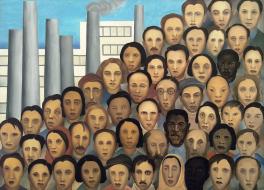 Tarsila do Amaral, Óperarios (Workers), oil on canvas 1933, Brazil.