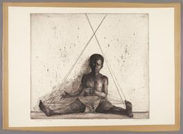 Charles White, Cat’s Cradle, etching on tan wove paper, 23 3/4x26,” 1972