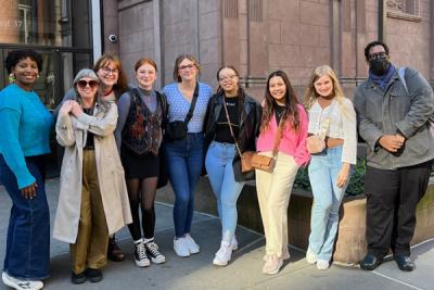 History of Art majors pose outside of the Morgan Library and Museum in New York