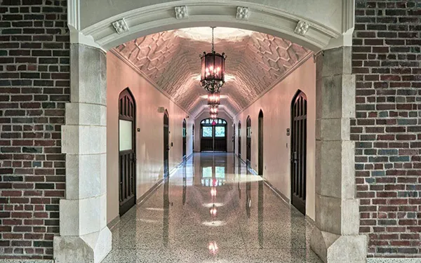 An interior corridor of Pomerene Hall