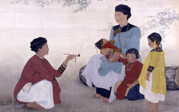 Chen Chin painting of five individuals