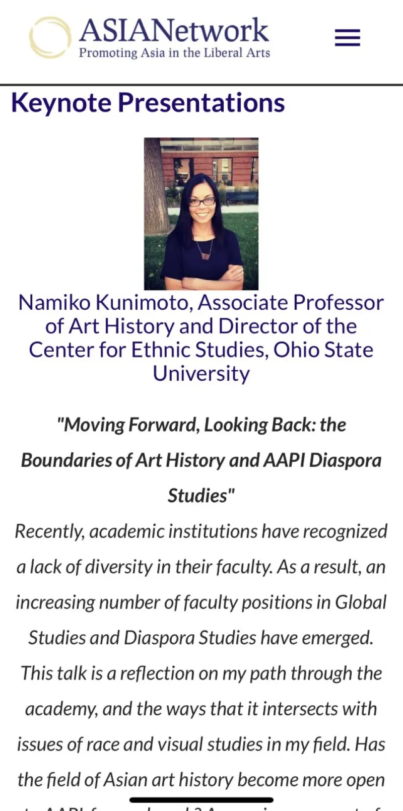 Asia Network keynote information and bio photo of Namiko Kunimoto
