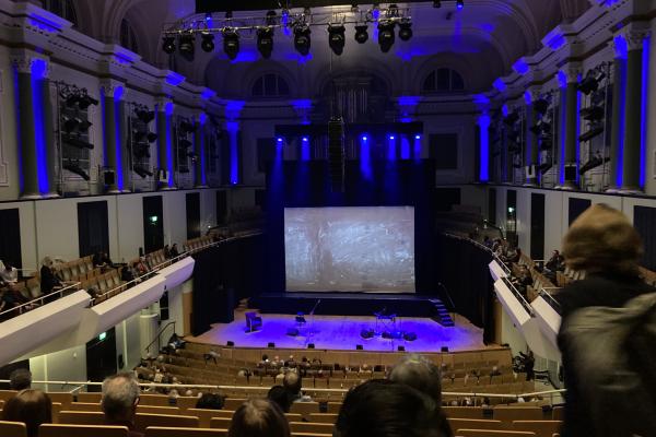 inside of auditorium for Laurie Anderson performance