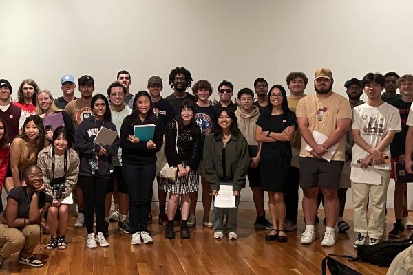 Professor Namiko Kunimoto and her Photography East and West undergraduate class at solo exhibitions by Gina Osterloh and Wendy Red Star at the Columbus Museum of Art.