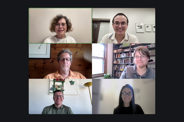 A screenshot of six people in an online zoom room