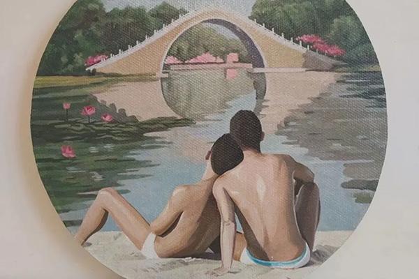 Wang Zi 王子, Swimming Pool柳浪, acrylic on canvas, 40cm