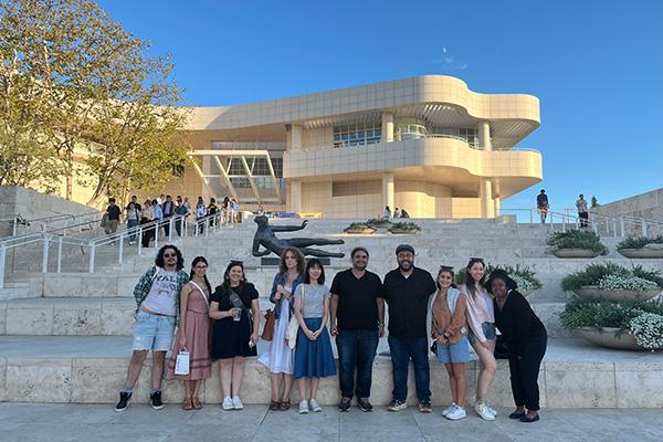 Prof. Rivas and graduate students outside the Getty Center in Los Angeles in October, 2024