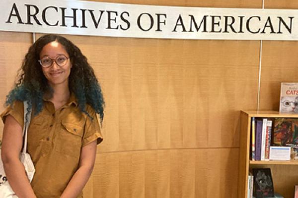 History of Art grad student Asia Adomanis at the Archives of American Art