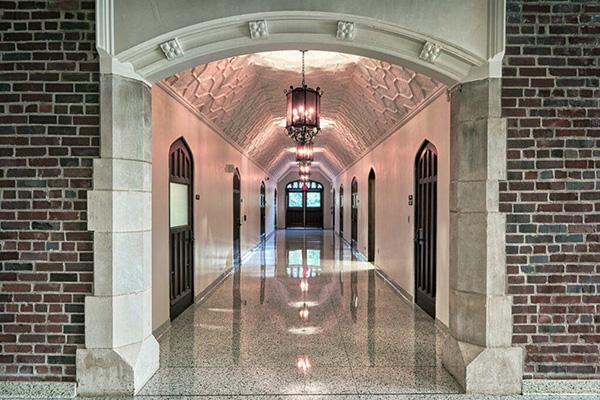 An interior corridor of Pomerene Hall