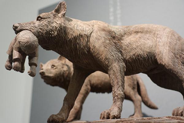 Two wolf statues