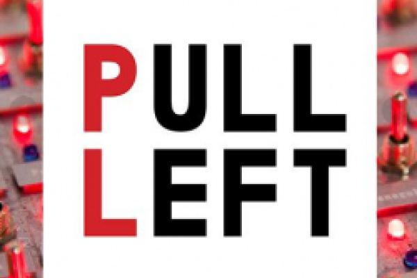 The word "Pull" on top of the word "Left"; The first letter in both words is red, while the rest of the letters are black