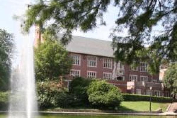 Mirror Lake in front of Pomerene Hall