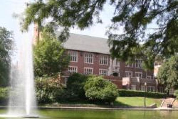 Mirror Lake in front of Pomerene Hall