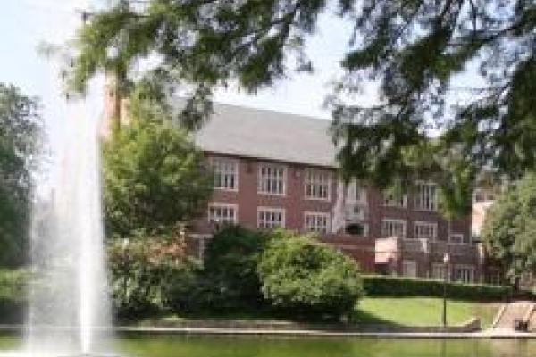Mirror Lake in front of Pomerene Hall