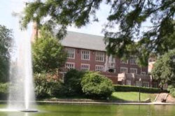 Mirror Lake in front of Pomerene Hall