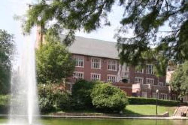 Mirror Lake in front of Pomerene Hall