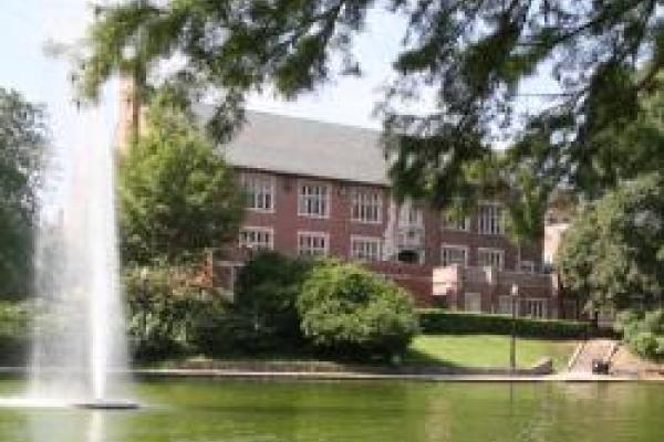 Mirror Lake in front of Pomerene Hall