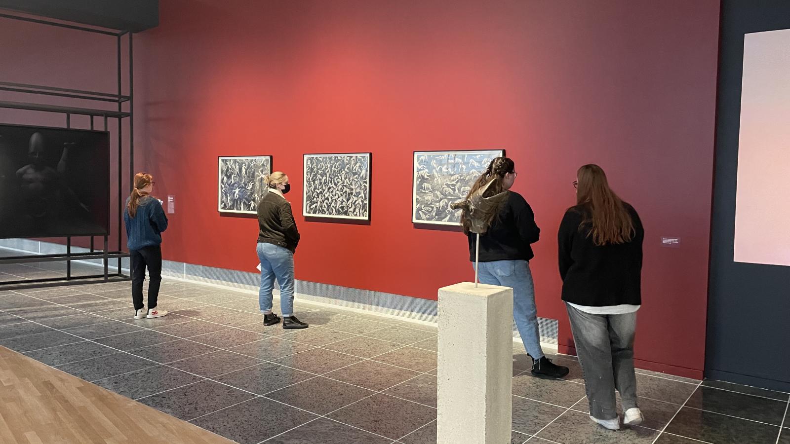 Students observing the artwork in the Wexner Center for the Arts. 