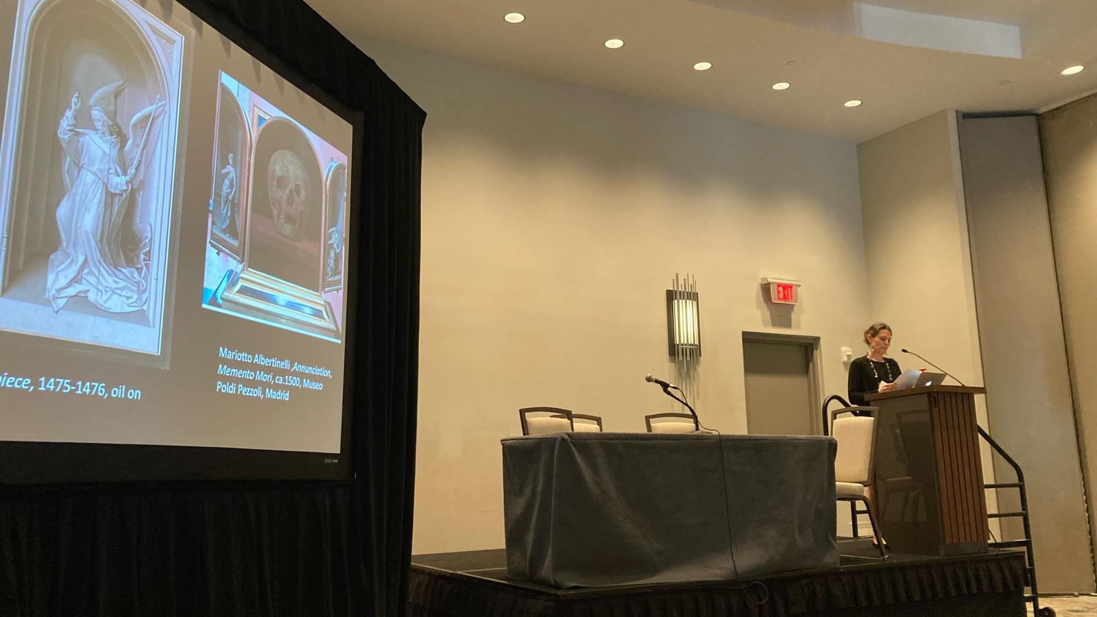 Karin Flora presenting with presentation