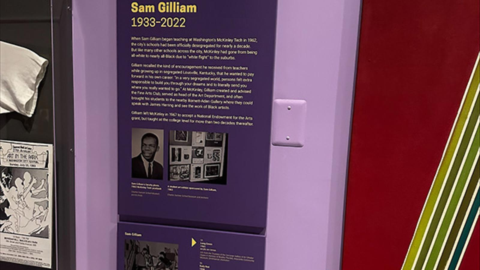 Informational panel within the exhibition describing the work of Sam Gilliam. 