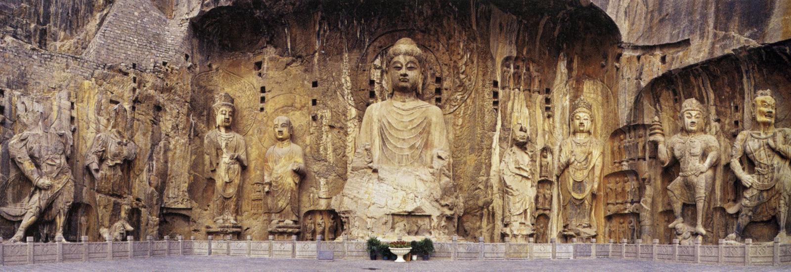 Tang dynasty, 660-676. Limestone, height 56’ (17m). Fengxian Temple, Cave 19, Longmen Grottoes, Luoyang, Henan province.