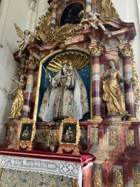 14th-century sculpture of the Virgin and Child (baroque clothing) at St. Katharinenthal convent, Switzerland.